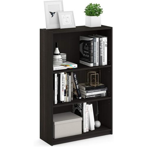 Furinno JAYA Book Shelf, 3-Tier Bookshelf, Bookcase with Adjustable Shelves, 9.5 x 24.5 x 40.3, for Organization and Storage, for Living Room, Bedroom, Home Office, Espresso
