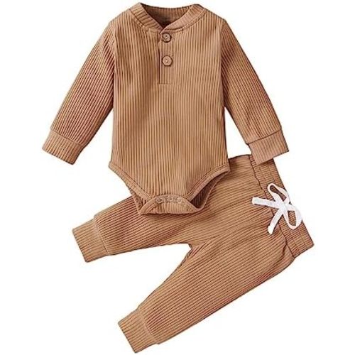 Newborn Baby Boy Girl Clothing Set Ribbed Outfits Infant Solid Long Sleeve Bodysuit Tops Pants 2PCS Christmas Dress 2t