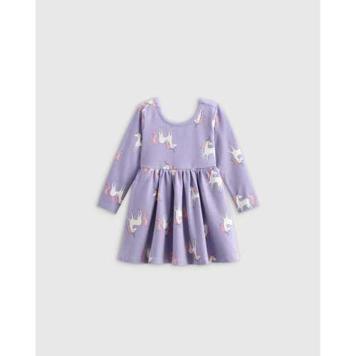 Organic Cotton Long Sleeve Skater Dress  - Baby Girl