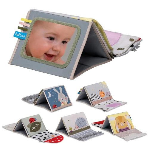 Taf Toys Tummy Time Toys High Contrast Baby Book. Fun, Interactive Crinkle Books for Babies with Mirror & Soft Koala Teether - Baby Tummy Time Book