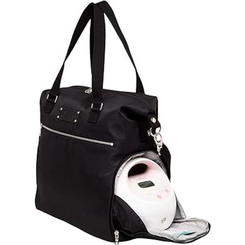 Lizzy Breast Pump Bag – Stylish Pump Tote with Insulated Cooler Pocket, Laptop Sleeve & Spacious Side Compartment – Fits Portable Pumps & More – Easy-Clean, Lightweight Breastfeeding Bag (Black)