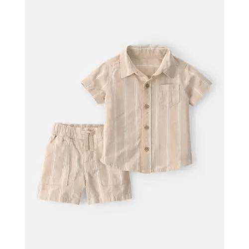 Baby Boy 2-Piece Stripe Collared Shirt & Short Set - Khaki | Carter's