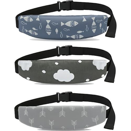 3 Pcs Baby Carseat Head Support,Car seat Straps Pillow Support Ban,Stroller Neck Relief Strap Headrest,Slumber Sling Sleep Positioner for Toddler Infants Child Children Kids(Clouds, Fish, Arrows)