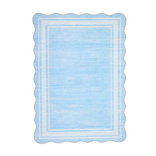 Scalloped Area Rug Washable Non Slip Low Pile, Modern Neutral Carpet for Living Room Bedroom Office Kids Room Mark Resistant