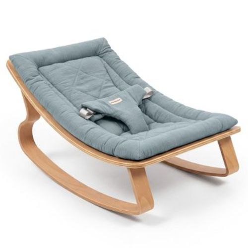 Comfy Cubs Baby Rocker for Ages 0-24 Months, Wooden Baby Recliner with Soft Removable Cotton Cushion - Pacific Blue