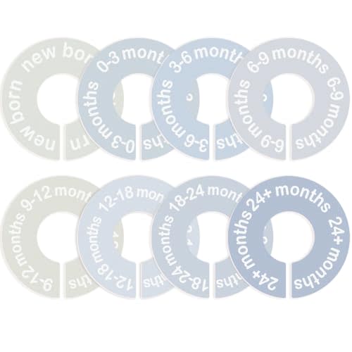 Baby Closet Dividers for Clothes 0-24 Months, 8 Pack mini Round Size Markers, Double-Sided, Fits Most Rods, Blue Nursery Clothing Organizer & Wardrobe Decor
