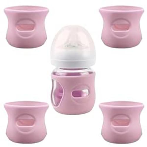 4 Pack Silicone Sleeves for Avent Natural Glass Baby Bottles, Anti Breakage Baby Bottle Holder, Compatible with Philips Avent Glass Natural Baby Bottle, BPA Free (Pink, 4 OZ)