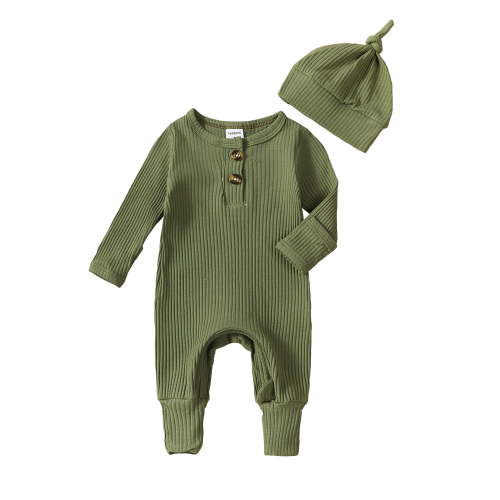 Jxzom Newborn Baby Boy Girl Clothes Ribbed Romper Solid Long Sleeve Knit Bodysuit Jumpsuit Hat 2Pcs Coming Home Outfit