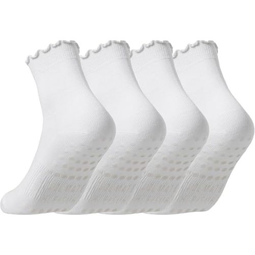 CoolMate 2/4 Pairs Pilates Socks with Grips for Women, Yoga Socks, Crew Non Slip Women for Workout, Barre, Pilates Gifts