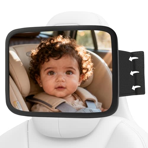 Fixed Headrest Baby Car Mirror, Compatible with Tesla Car Mirror for Baby, 100% Shatterproof & Shake-Proof, Non-Slip with 360° Rotation & Wide View, Easy Install, Perfect (Black)