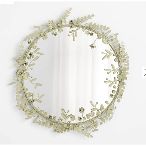 Flower Crown Laurel Green Metal 30" Round Wall Mirror