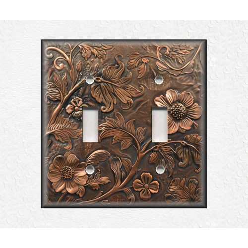 Copper Printed Floral Design - Metal Switch Plate Covers And Outlet Covers - Unique Wall Light Switch Plate Covers - Electrical Covers