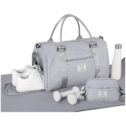 Weekender Gym Duffel Bags for Women Grey with Toiletry Bag