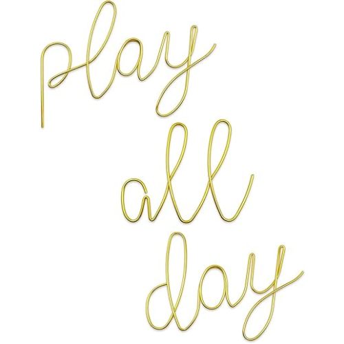 KRSHEMDE Gold Play All Day Sign - Wall Decor for Playroom, Kids' Room, Home - Reading Book Nook, Children's Quotes