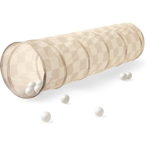 3 Sprouts Kids Play Tunnel - Pop Up Collapsible Tunnels with Recycled Fabric - Fun Crawling Tunnel for Toddler, Baby, Children to Crawl Through, Gross Motor Toy for Indoor Play - Checkered Beige