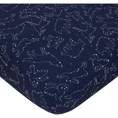 NoJo Super Soft Navy & White Cosmic Constellations Nursery Crib Fitted Sheet, Navy, White