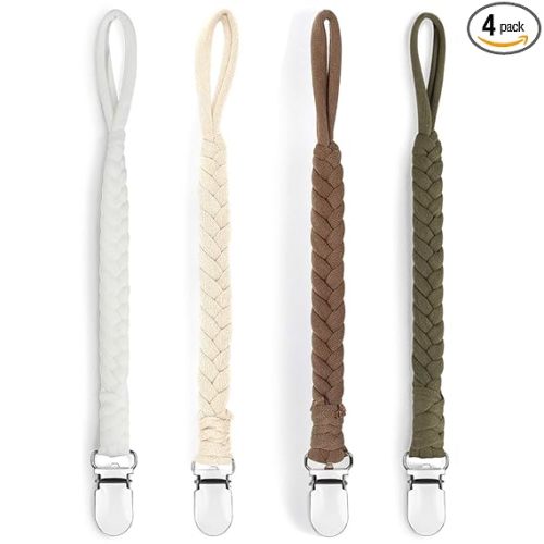 Kapihouse Pacifier Clips for Boys and Girls, Holder Leash by Hand-Made Braided 4 Pack, Color E