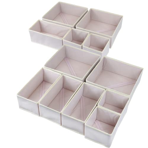 12 Pack Drawer Organizers for Clothing, Foldable Clothes Drawer Organizer for Underwear, Folded Clothes, Baby Clothing, Socks, Bra, Towels, Ties - Multi-pack Clothes Organizer Storage Box (Pink)