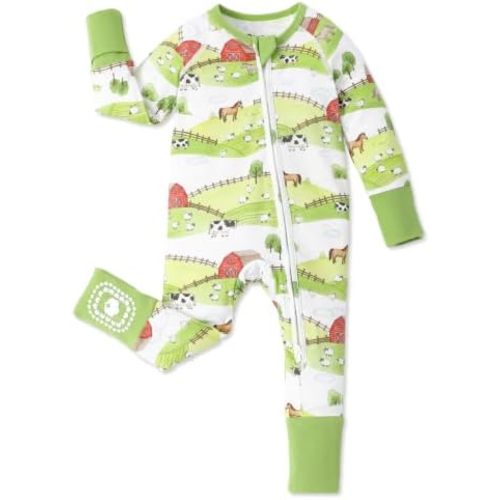 PATPAT Organic Cotton Baby Footie Pajamas with Two-Way Zipper & Mittens
