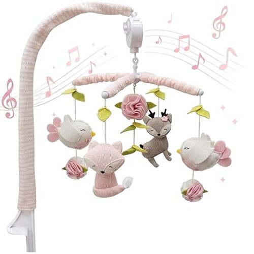 Living Textiles Baby Musical Mobile - Ava Birds | Crib Toy, Knitted Woodland Characters, Nursery Decor, Calming Soother with 12 Lullabies Essential and Perfect Toy for Boys Girls