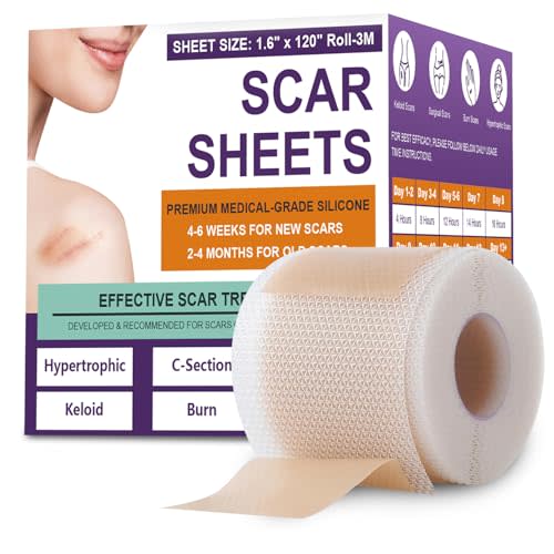 Silicone Scar Sheets, Medical Grade Silicone Scar Tape for Old & New Scars | Scar Tape for Surgical, Hypertrophic, Keloid, C-Section, Burn Scars, Reusable Professional Scars Removal (1.6"X 120" Roll-3M)