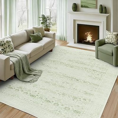 LAISE Washable Rugs 8x10 for Room Decor Soft Stain Resistant Carpet Lightweight Washable Rugs with Non Slip Backing for Home Decor Bedroom Dorm Living Room Dining Room Powder Room(Green,8x10)