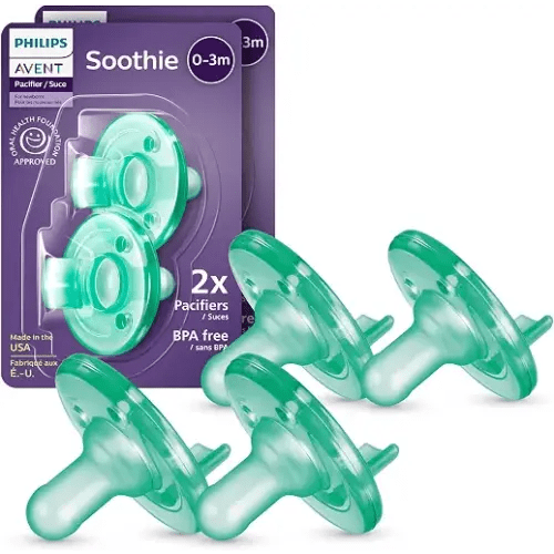 Philips Avent Soothie Baby Pacifier for 0-3 Months, BPA-Free, 4-Pack, Green | Supports Natural Suckling, Medical Grade Silicone for Easy Hospital-Grade Sterilization, One-Piece Design, SCF190/41