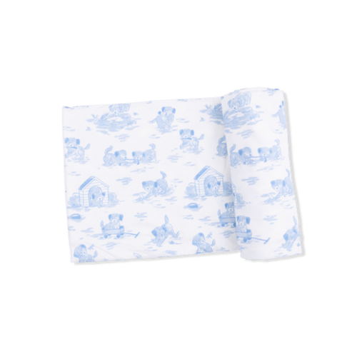 Puppy Toile Blue - Swaddle Blanket