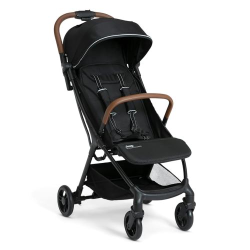 Jeep Altitude Compact Travel Stroller by Delta Children Greenguard Gold, Easy One Hand Fold, Lightweight, Extendable Canopy with Peek-a-Boo Window, Reclining Seat, 4 Wheel Suspension, Black