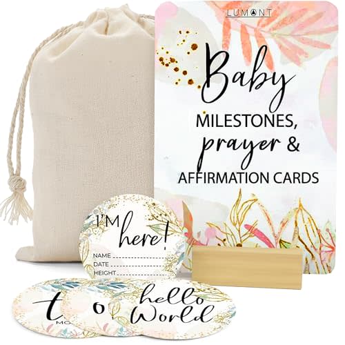 Lumont Pregnancy Must Haves – Baby Milestone & Prayer Cards, Trimester Essentials for Postpartum Recovery & Newborn Affirmations, Birth Announcement Keepsake & Thoughtful Gift for Expecting & New Moms