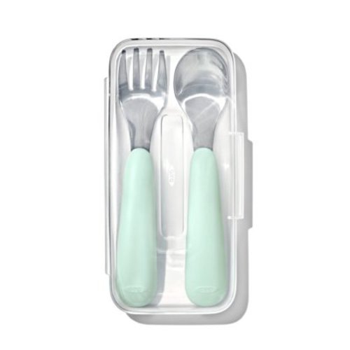 OXO Tot Toddler Stainless Steel Fork and Spoon 2-Piece Set, for 12+ Months, Opal