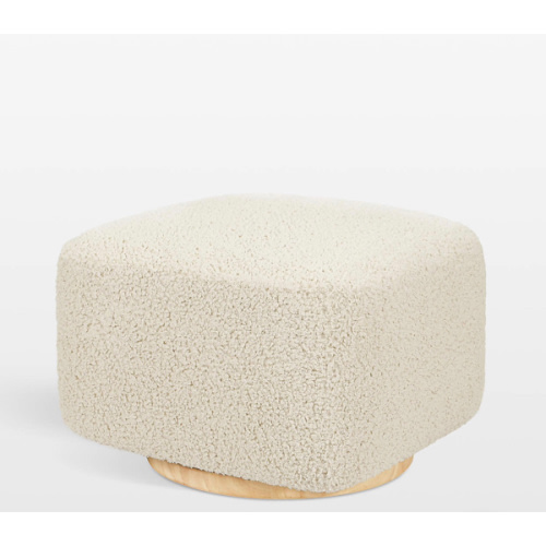 Babyletto Kiwi Gliding Ottoman in Almond Teddy Loop with Light Wood Base