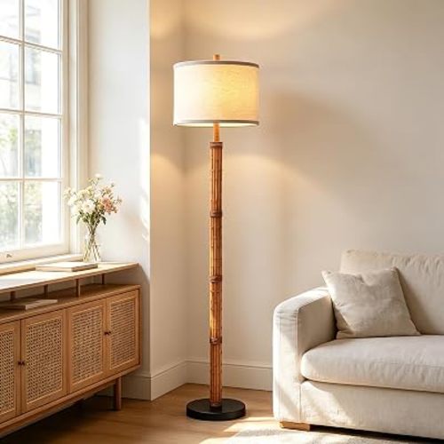 AIEAMPDO 63'' Boho Floor Lamp for Living Room with Resin Faux Bamboo Body