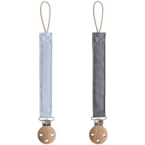 mushie Linen Baby Pacifier Clip Holder (Powder Blue/Deep Sea)