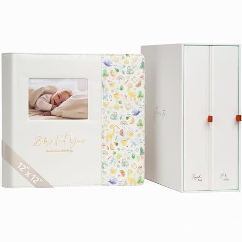 Keepsake Baby Memory Book with Keepsake Box Girl Boy - Timeless Leather-Bound Baby Milestone Book | Baby Book Keepsake and Baby Photo Memory Box to Record Baby Shower to Age 5 - Beautiful Gift