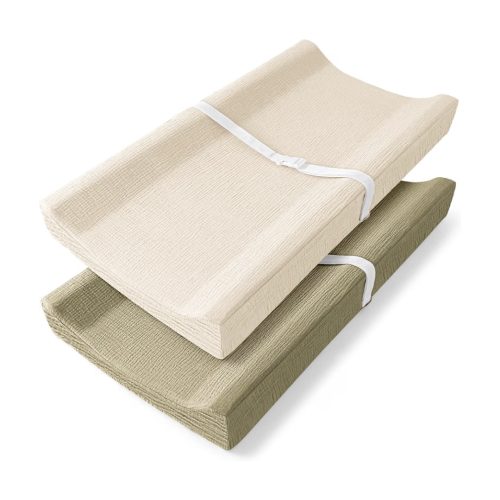Bearmoss Changing Pad Covers 2Pack 100% Cotton Muslin Diaper Change Table Pad Covers 32”x16“ Soft Breathable Changing Pad Sheets for Unisex Baby Girls and Boys (Olive&Cream)