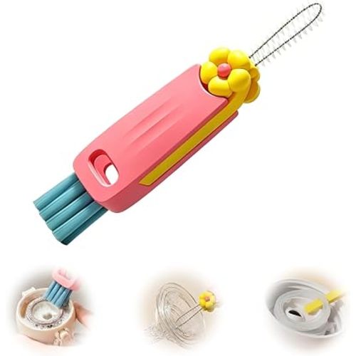 Upgraded 3 in 1 Cup Lid Cleaning Brush, 2026 Multifunctional Portable Crevice Gap Cleaner Brush, Detail Straw Cleaning Tools for Baby Bottle, Tight Spaces, Home Kitchen (1Pc-Pink)