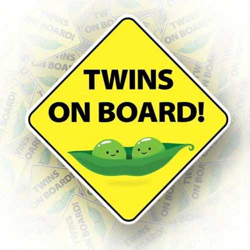 Twins on Board Car Sticker - Cute Pea Pod Design, Perfect for Families with Twins - Baby Safety Sign - Safe Self-Adhesive Single-Use Sticker