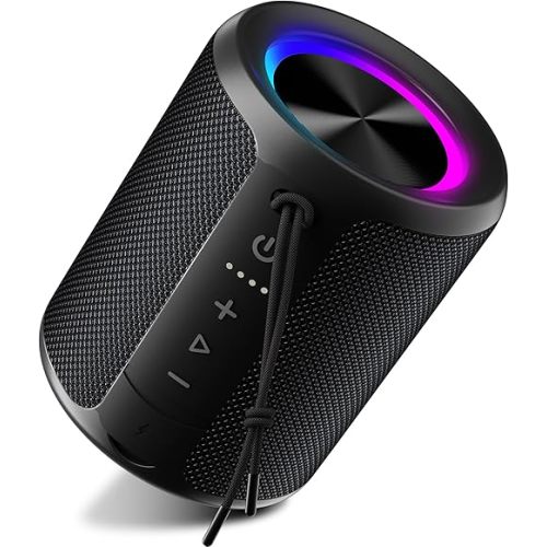 Portable Bluetooth Speaker, IPX7 Waterproof Wireless Speaker with 20W Loud Stereo Sound, 15H Playtime & Beat-Synced RGB Light, Small Outdoor Speaker for Shower, Pool, Beach, Hiking and Gifts
