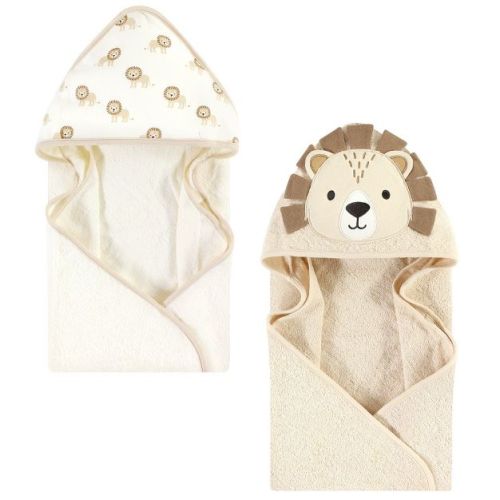 Hudson Baby Cotton Poly Animal Face Hooded Towel, Lion 2-Piece, One Size