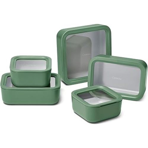 Caraway 13pc Glass Food Storage Container Set - Easy to Store, Non Toxic Lunch Box - with Glass Lids - Includes Storage Organizer - Sage