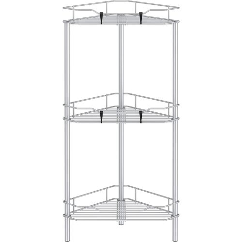 3 Tier Floor Standing Corner Shower Caddy Organizer Shelf with Hooks, Bathroom Shelves Stand Rack, Silver