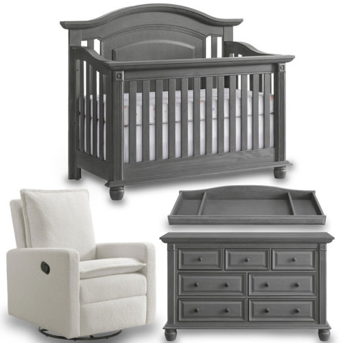 Oxford Baby London Lane 4 Piece Nursery Set Includes 4 In 1 Convertible Crib, 7 Drawer Dresser, Changing Topper (Arctic Gray), And Boucle White Uptown Glider & Reviews | Wayfair