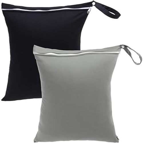 babygoal Travel Laundry Bags 2 Pack, Ideal for Travel, Gym and Swimming-Washable Waterproof Wet Dry Bags for Dirty Clothes, Bathing Suits and Swimsuits(black and grey)