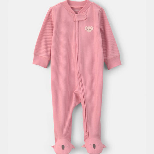 Baby Girl Koala Cotton 2-Way Zip Sleeper - Pink | Carter’s Oshkosh Canada