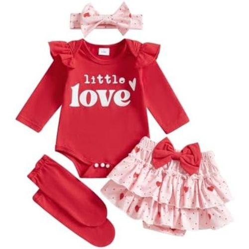 BeQeuewll Newborn Baby Girl New Years Outfit 1st Letter Long Sleeve Romper+Tutu Skirts + Leg Warmers + Headband 4Pcs Clothes