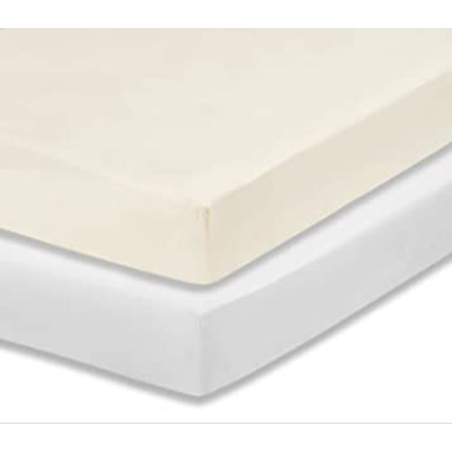 Everyday Kids 2-Pack Fitted Crib Sheets, 100% Soft Breathable Microfiber Baby Sheet, Fits Standard Size Crib Mattress 28in x 52in, White Nursery Sheet and Beige Nursery Sheet