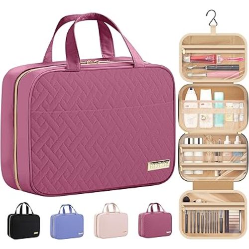 HOTOR Hanging Travel Toiletry Bag Women Men Essentials Rosewood-Pink