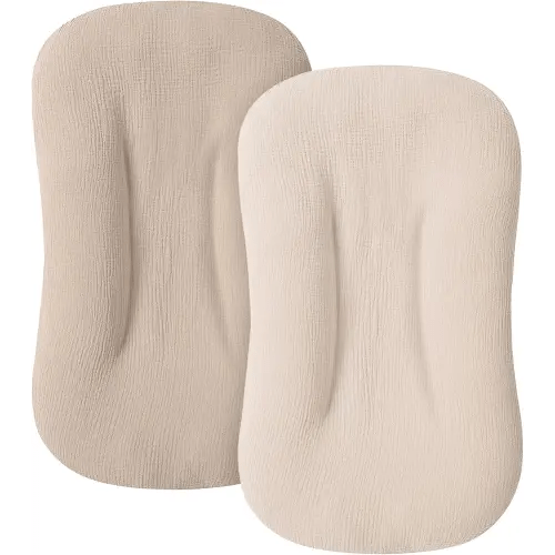 Muslin Baby Cover for Newborn, Soft and Breathable 100% Cotton Lounger Slipcover Neutral, Pack of 2(Clay)