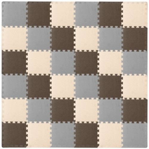 Prosource Kids Solid Floor Play Mat 3/8-in, 36 Sq Ft - 36 Tiles, Brown/Beige/Grey